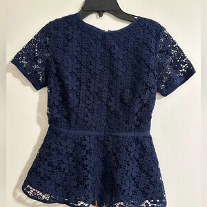 NWT CWonder 00 Navy Eyelet Short Sleeve Blouse